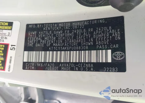 2023 Toyota Camry Le из США, поврежденный, VIN 4T1C11AK6PU088308